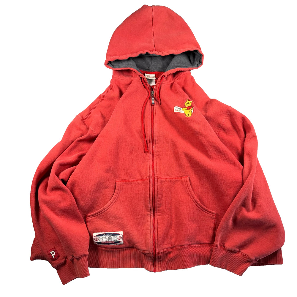 Disney Store Winnie the Pooh Full Zip Hoodie Red Mens XXL Vintage